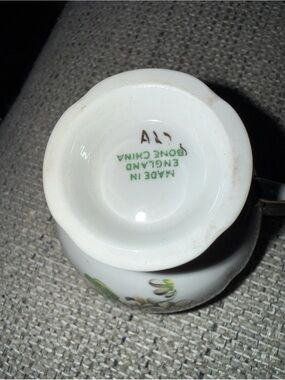 Made in England Bone China Creamer with Green Floral Motif